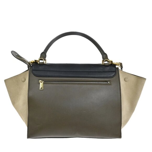Celine Tricolor Leather & Suede Medium Trapeze Bag | myGemma  CELINE Trapeze Tricolor 2way Shoulder Hand Bag Leather Suede Khaki Beige main image 1